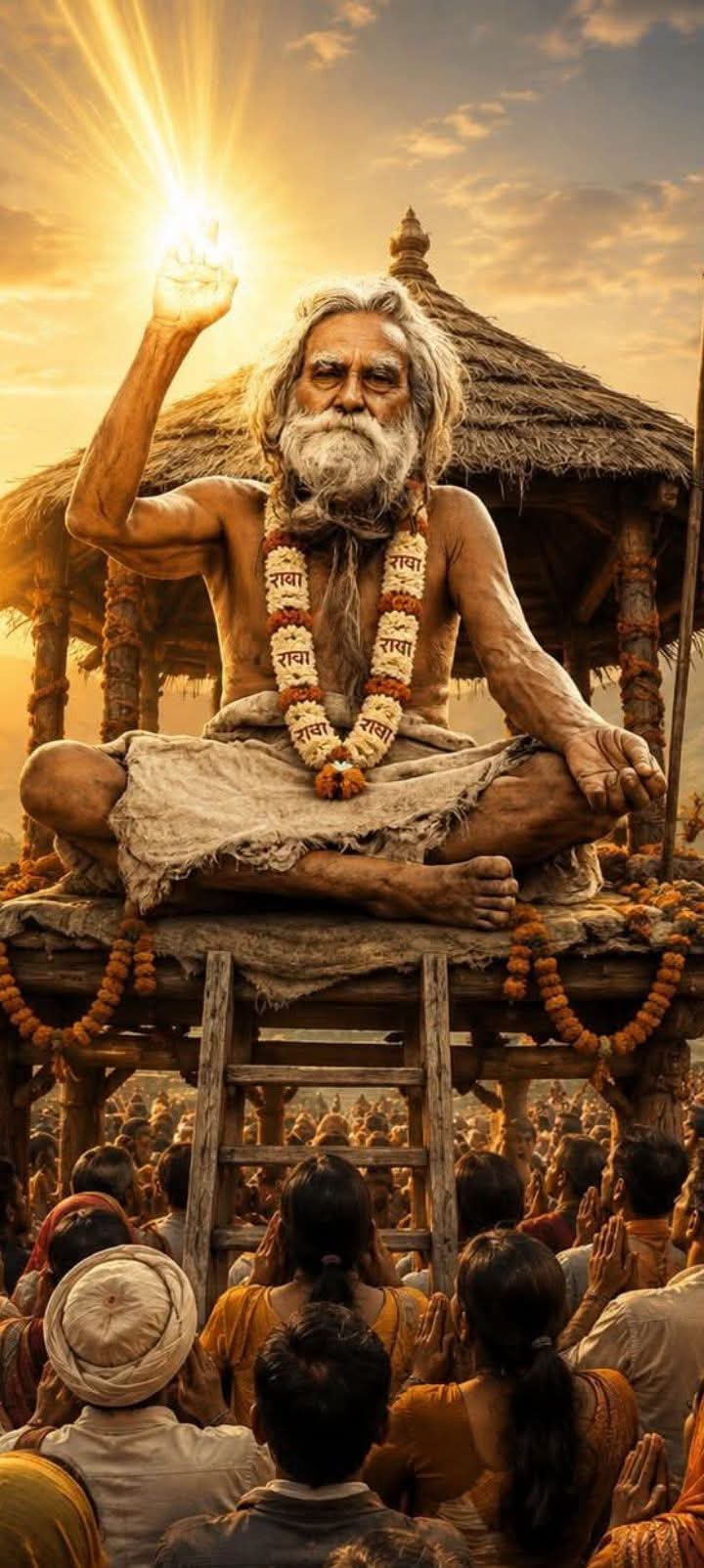 Baba blessing the gathered devotees at sunrise